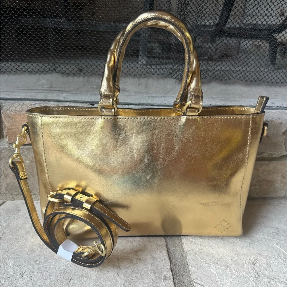 Patricia Nash Aileen Leather Satchel in Greek Gold with Removable Strap